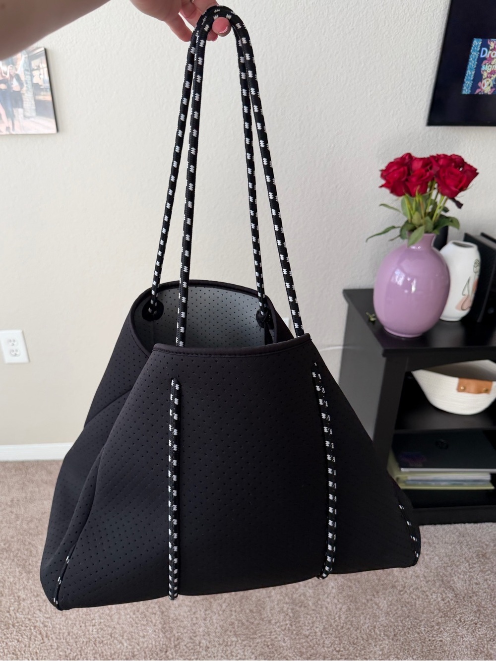 QOGiR Black Perforated Neoprene Tote Bag + Matching Pouch